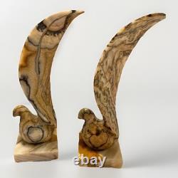 Stone Sculpture Alabaster MCM Art Deco VTG Statement LRG Pair Bird Staging Rare