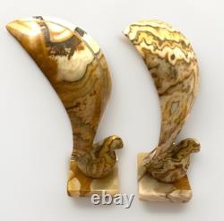 Stone Sculpture Alabaster MCM Art Deco VTG Statement LRG Pair Bird Staging Rare
