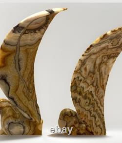 Stone Sculpture Alabaster MCM Art Deco VTG Statement LRG Pair Bird Staging Rare
