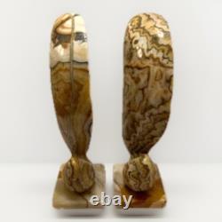 Stone Sculpture Alabaster MCM Art Deco VTG Statement LRG Pair Bird Staging Rare