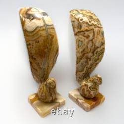 Stone Sculpture Alabaster MCM Art Deco VTG Statement LRG Pair Bird Staging Rare