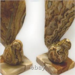 Stone Sculpture Alabaster MCM Art Deco VTG Statement LRG Pair Bird Staging Rare