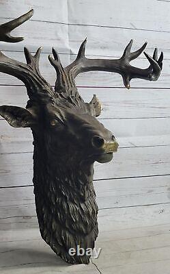 Stunning Large Antiqued Bronze Stag Head Wall Mounted Hanging Ornament Gift