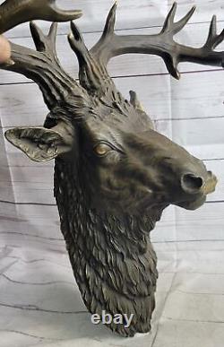 Stunning Large Antiqued Bronze Stag Head Wall Mounted Hanging Ornament Gift