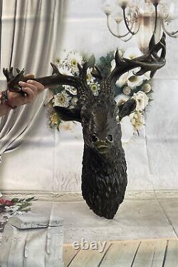 Stunning Large Antiqued Bronze Stag Head Wall Mounted Hanging Statue Ornament