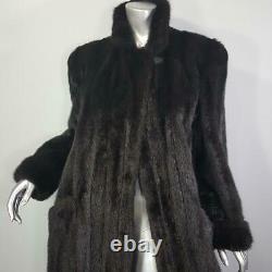 Stunning Vintagesz Lgenuine Mink Fur Black Brown Ranch Full Length Coat Jacket