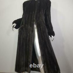 Stunning Vintagesz Lgenuine Mink Fur Black Brown Ranch Full Length Coat Jacket
