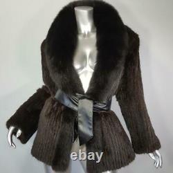 Stunningl/xlvintage Genuine Real Black Brown Mink Fox Fur Tuxedo Coat Jacket