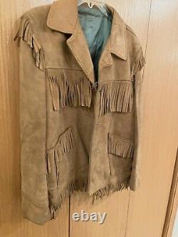 Suede Fringe Leather Jacket Vintage 60s/ 70s Hippie Mens Medium/ Womens Large