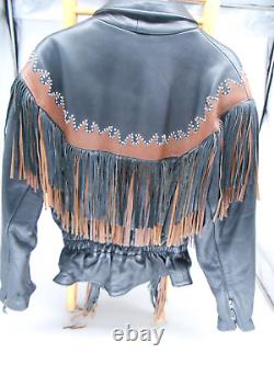 Sunriders Western Wear Fringe Women Leather Jacket Cinched Waist withStuds