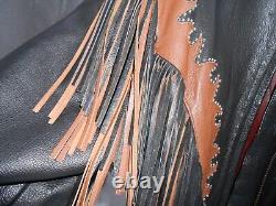 Sunriders Western Wear Fringe Women Leather Jacket Cinched Waist withStuds