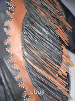 Sunriders Western Wear Fringe Women Leather Jacket Cinched Waist withStuds