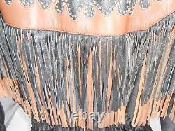 Sunriders Western Wear Fringe Women Leather Jacket Cinched Waist withStuds