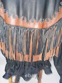 Sunriders Western Wear Fringe Women Leather Jacket Cinched Waist withStuds