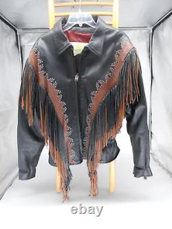 Sunriders Western Wear Fringe Women Leather Jacket Cinched Waist withStuds