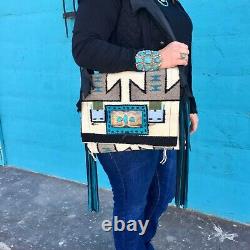 The Western Trading Post, Navajo Textile Purse Great Leather Fringe and Trim