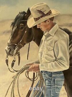 Tom Embert Phillips Antique Western Cowboy Oil Painting Vintage Horse Realism