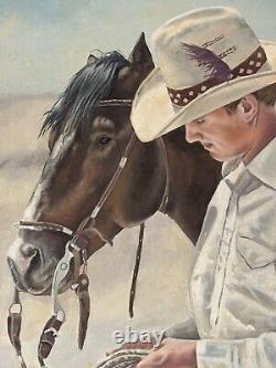 Tom Embert Phillips Antique Western Cowboy Oil Painting Vintage Horse Realism