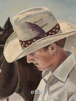 Tom Embert Phillips Antique Western Cowboy Oil Painting Vintage Horse Realism