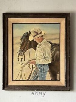 Tom Embert Phillips Antique Western Cowboy Oil Painting Vintage Horse Realism