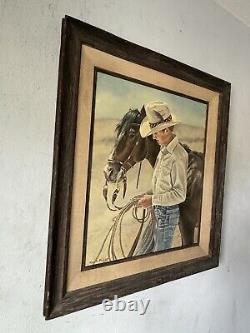 Tom Embert Phillips Antique Western Cowboy Oil Painting Vintage Horse Realism