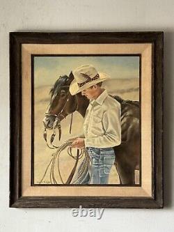 Tom Embert Phillips Antique Western Cowboy Oil Painting Vintage Horse Realism