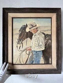 Tom Embert Phillips Antique Western Cowboy Oil Painting Vintage Horse Realism