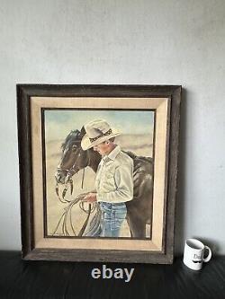 Tom Embert Phillips Antique Western Cowboy Oil Painting Vintage Horse Realism