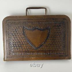 Tooled Leather Briefcase Portfolio Vintage Antique 40's Western Indian Aztec