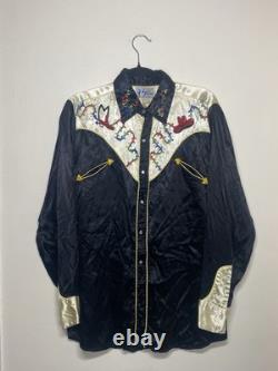 True Vintage 1950's Silk Saddle King Pearl Snap Western Shirt Chainstitch Art