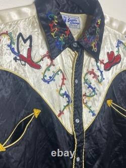 True Vintage 1950's Silk Saddle King Pearl Snap Western Shirt Chainstitch Art