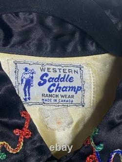True Vintage 1950's Silk Saddle King Pearl Snap Western Shirt Chainstitch Art