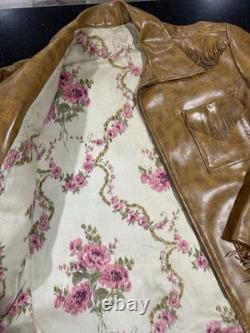 True Vintage 1960s Western Fringe Chore Jacket Lined Leather / Pleather Mens XL