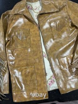 True Vintage 1960s Western Fringe Chore Jacket Lined Leather / Pleather Mens XL