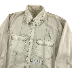 True Vintage Long Sleeve Western Button Shirt Mens M/L Chain Stitch Sail 40s 60s