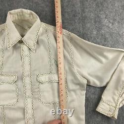 True Vintage Long Sleeve Western Button Shirt Mens M/L Chain Stitch Sail 40s 60s