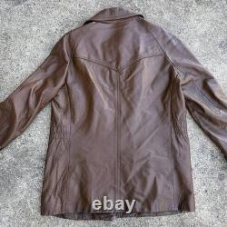 True Vintage Miller Western Wear Cognac Leather Button Coat Jacket Sz 44 Large