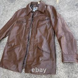 True Vintage Miller Western Wear Cognac Leather Button Coat Jacket Sz 44 Large