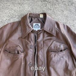 True Vintage Miller Western Wear Cognac Leather Button Coat Jacket Sz 44 Large