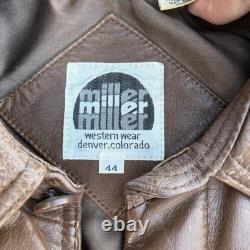 True Vintage Miller Western Wear Cognac Leather Button Coat Jacket Sz 44 Large