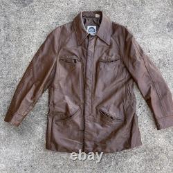 True Vintage Miller Western Wear Cognac Leather Button Coat Jacket Sz 44 Large