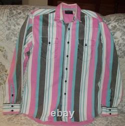 True Vintage Wrangler Brushpopper Striped Western Shirt Made USA Sz 16.5-36 Lrg