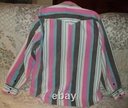 True Vintage Wrangler Brushpopper Striped Western Shirt Made USA Sz 16.5-36 Lrg