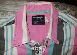 True Vintage Wrangler Brushpopper Striped Western Shirt Made USA Sz 16.5-36 Lrg
