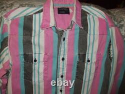 True Vintage Wrangler Brushpopper Striped Western Shirt Made USA Sz 16.5-36 Lrg