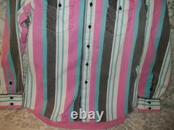 True Vintage Wrangler Brushpopper Striped Western Shirt Made USA Sz 16.5-36 Lrg
