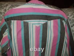 True Vintage Wrangler Brushpopper Striped Western Shirt Made USA Sz 16.5-36 Lrg