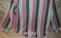 True Vintage Wrangler Brushpopper Striped Western Shirt Made USA Sz 16.5-36 Lrg