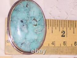 Turquoise Blue Sterling Silver Large Pendant 18 Box Chain Necklace Vtg Minte