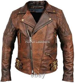 Urban Men Western Lambskin Motorcycle Real Zip Leather Jacket Antique Wax Jacket